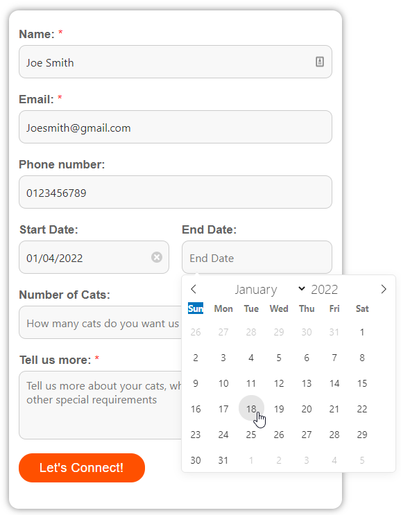Cattery Contact Form